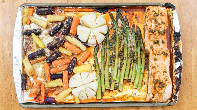 One Sheet Pan Salmon Dinner FOR TWO!