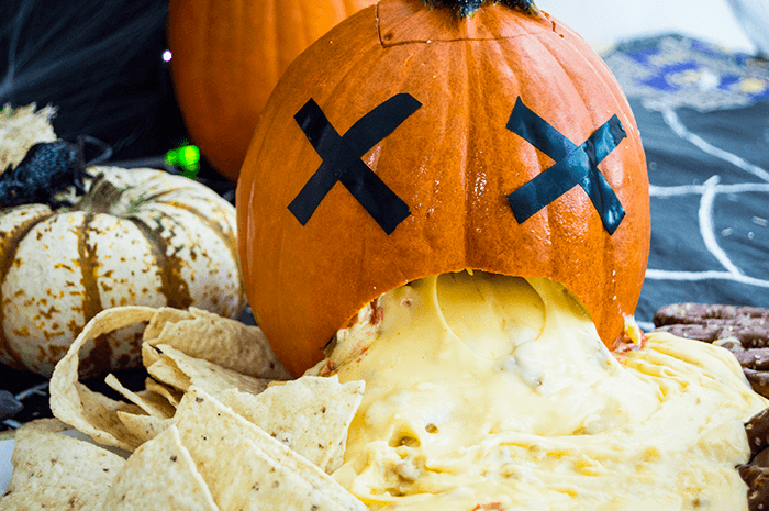 pumpkin puking cheese for nachos halloween recipe