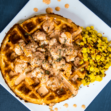 shrimp waffles cheddar biscuit