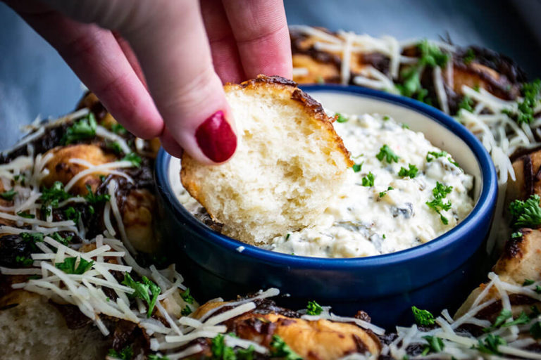 French Onion Monkey Bread with Ricotta Spinach Dip