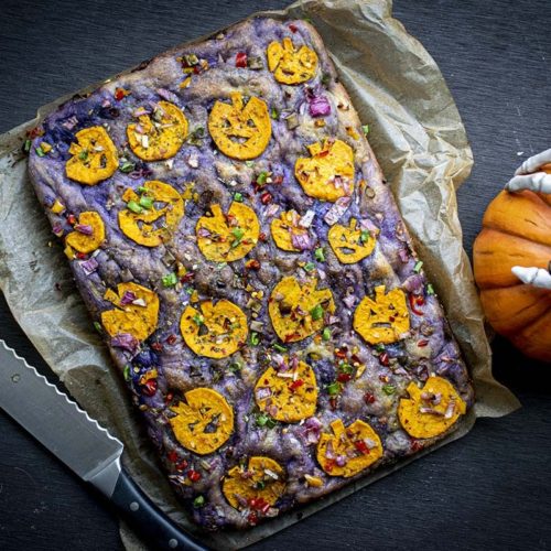 Pumpkin Patch Focaccia Bread For Halloween - The Starving Chef